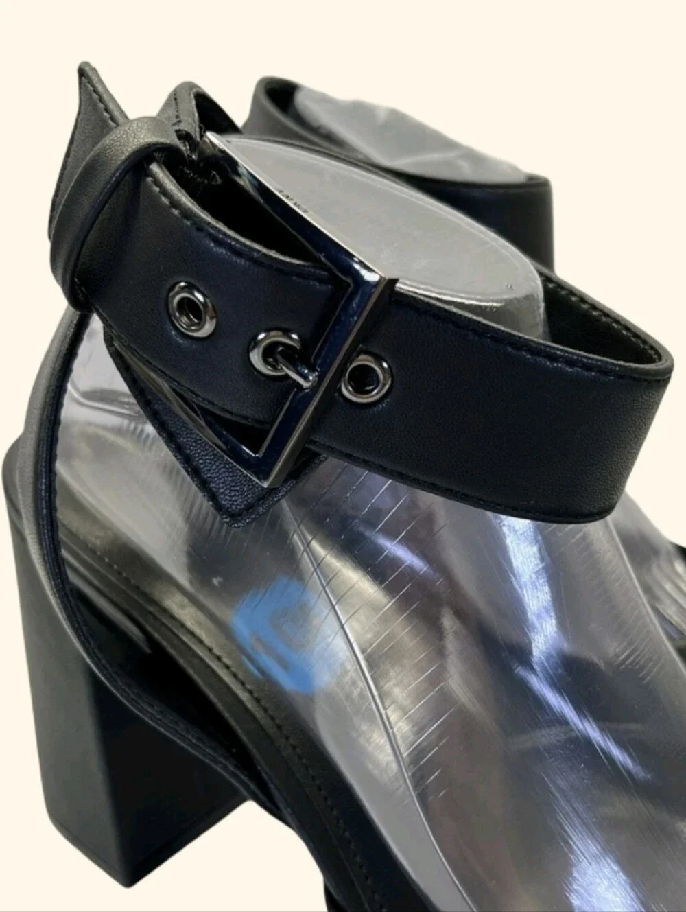 DKNY Black Leather Ankle Strap Platform‎ Block Heel Pumps Dress Shoes Size 8 New
